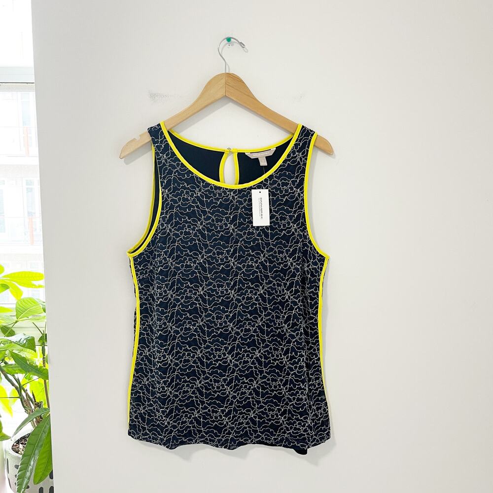 NEW Banana Republic Dark Blue Floral Lace Overlay Tank Blouse Size 12